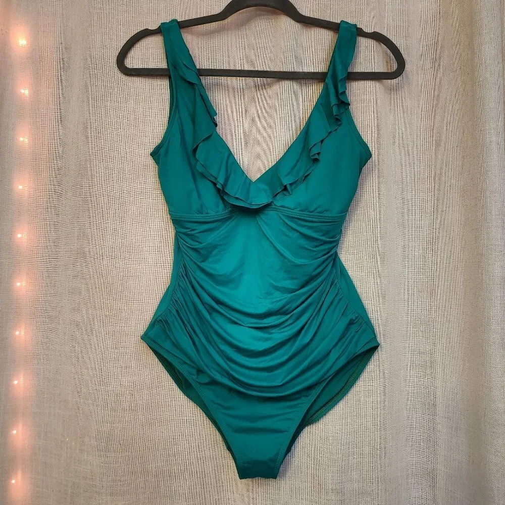 Lauren Ralph Lauren Teal Onepiece With Ruffles